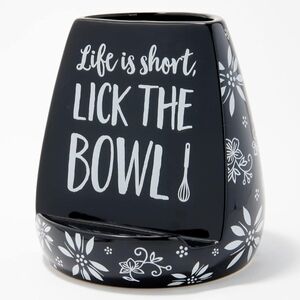 Temp-tations Black Tablet Holder/Utensil Crock Life is Short, Lick The Bowl